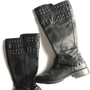 UGG Dayle Black Leather Stud Boots size 9 zip moto